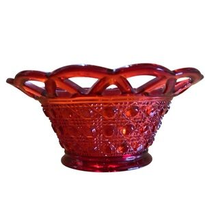 Imperial Glass Ruby Red Laced Edge Sugar Cane Vintage MCM Bowl